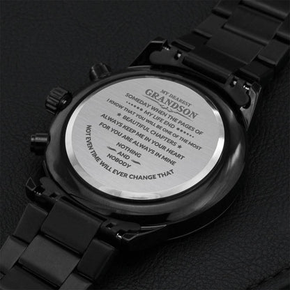 My Dearest Grandson - Engraved Stainless Steel Watch Engraving Chronograph Watch