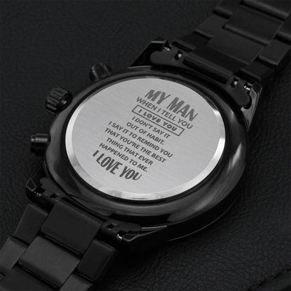 My Man - Engraved Black Chronograph Watch Engraving Chronograph Watch