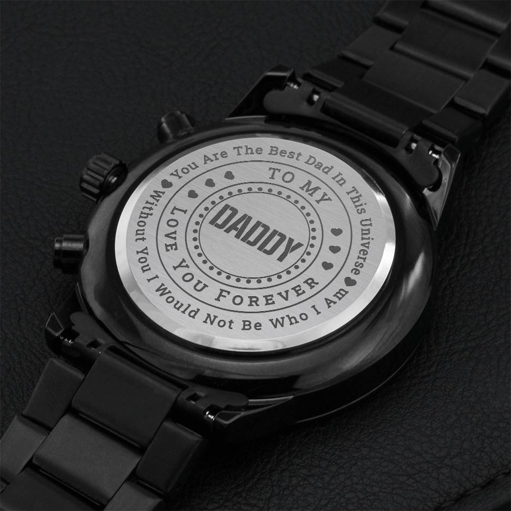 Father's Day Engraved Chronograph Watch Black Engraved Watch Gift For Dad Personal Touch Engraved Watch Engraving Chronograph Watch