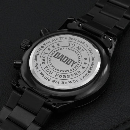 Father's Day Engraved Chronograph Watch Black Engraved Watch Gift For Dad Personal Touch Engraved Watch Engraving Chronograph Watch