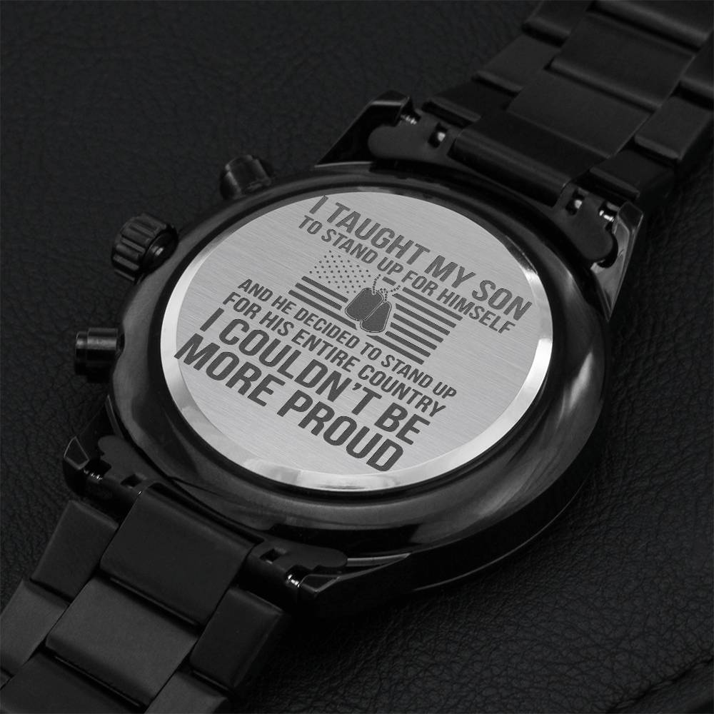 To Military Son Special 4th July Gift Independence Gift From Mother Or Dad Engraving Chronograph Watch