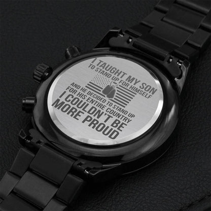 To Military Son Special 4th July Gift Independence Gift From Mother Or Dad Engraving Chronograph Watch