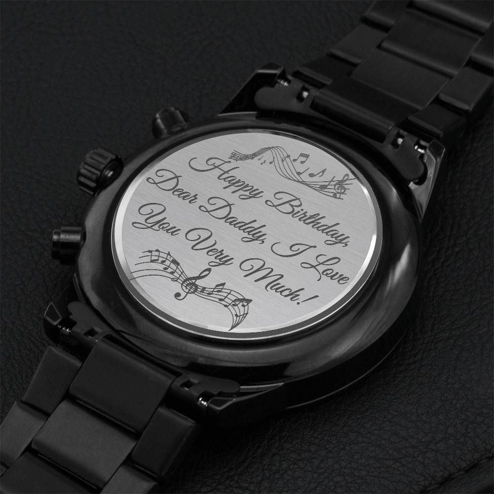 To My Dad On His Birthday - Engraved Design Black Chronograph Watch Engraving Chronograph Watch