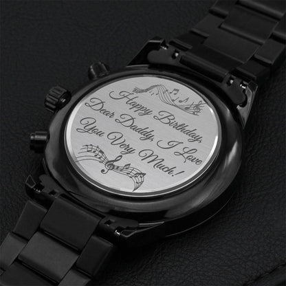 To My Dad On His Birthday - Engraved Design Black Chronograph Watch Engraving Chronograph Watch