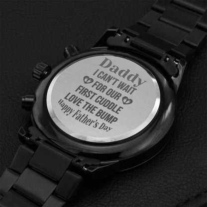Engraved Black Chronograph Watch Dad - First Cuddle Engraving Chronograph Watch