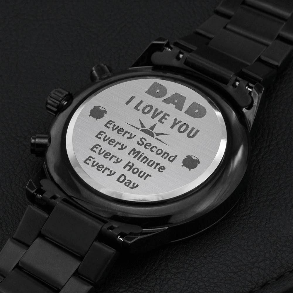 Dad I Love You Black Analog Chronograph Watch Gift Engraving Chronograph Watch