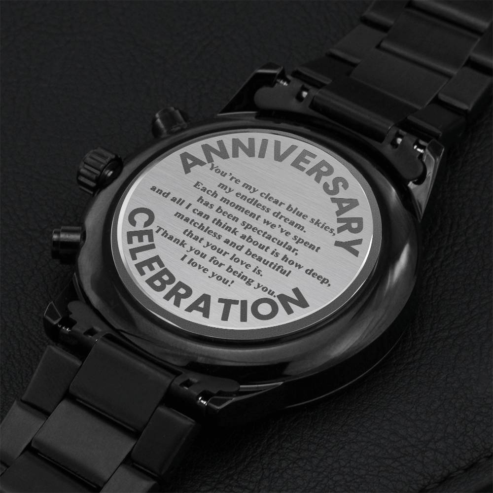 You’re My Clear Blue Skies My Endless Dream Black Chronograph Watch Clear Engraving Chronograph Watch