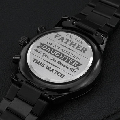 Father's Day L Engraved Design Black Chronograph Watch Engraving Chronograph Watch