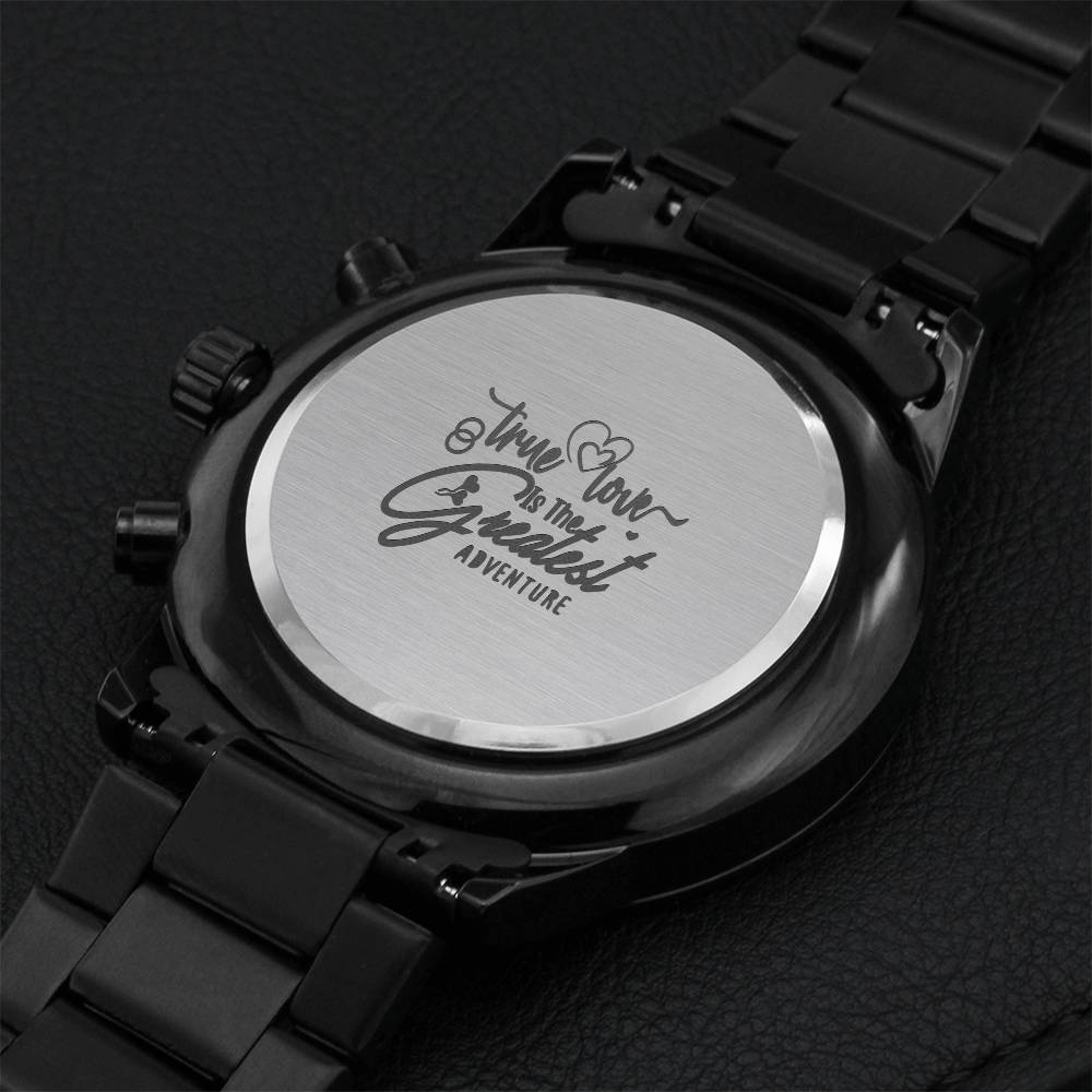 True Love Black Chronograph Watch Engraving Chronograph Watch