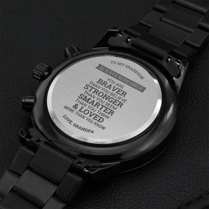 To My Grandson From Grandpa Loved More Than You Know Watch Engraving Chronograph Watch
