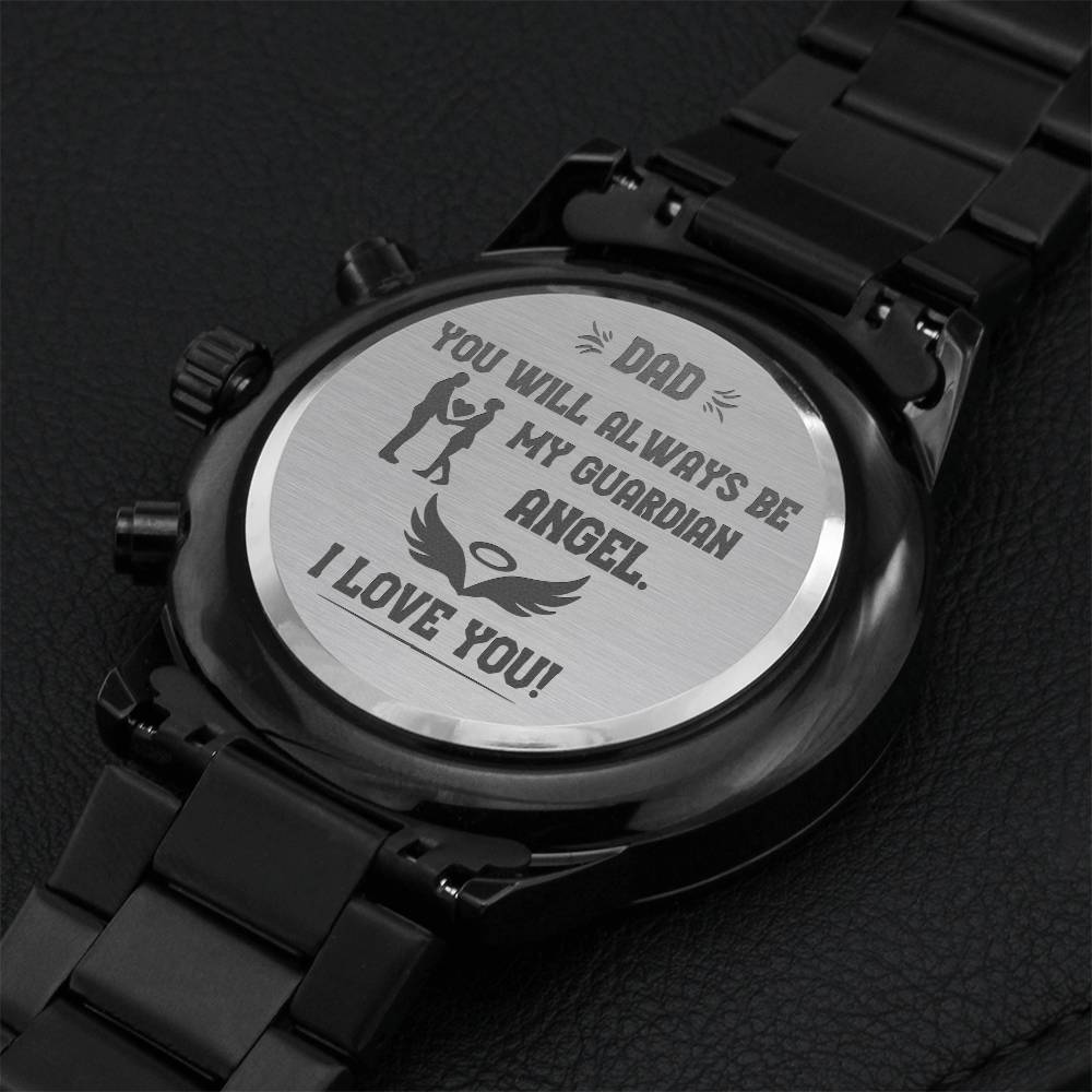Engraved Black Chronograph Watch You Will Always Be My Guardian Angel Engraving Chronograph Watch