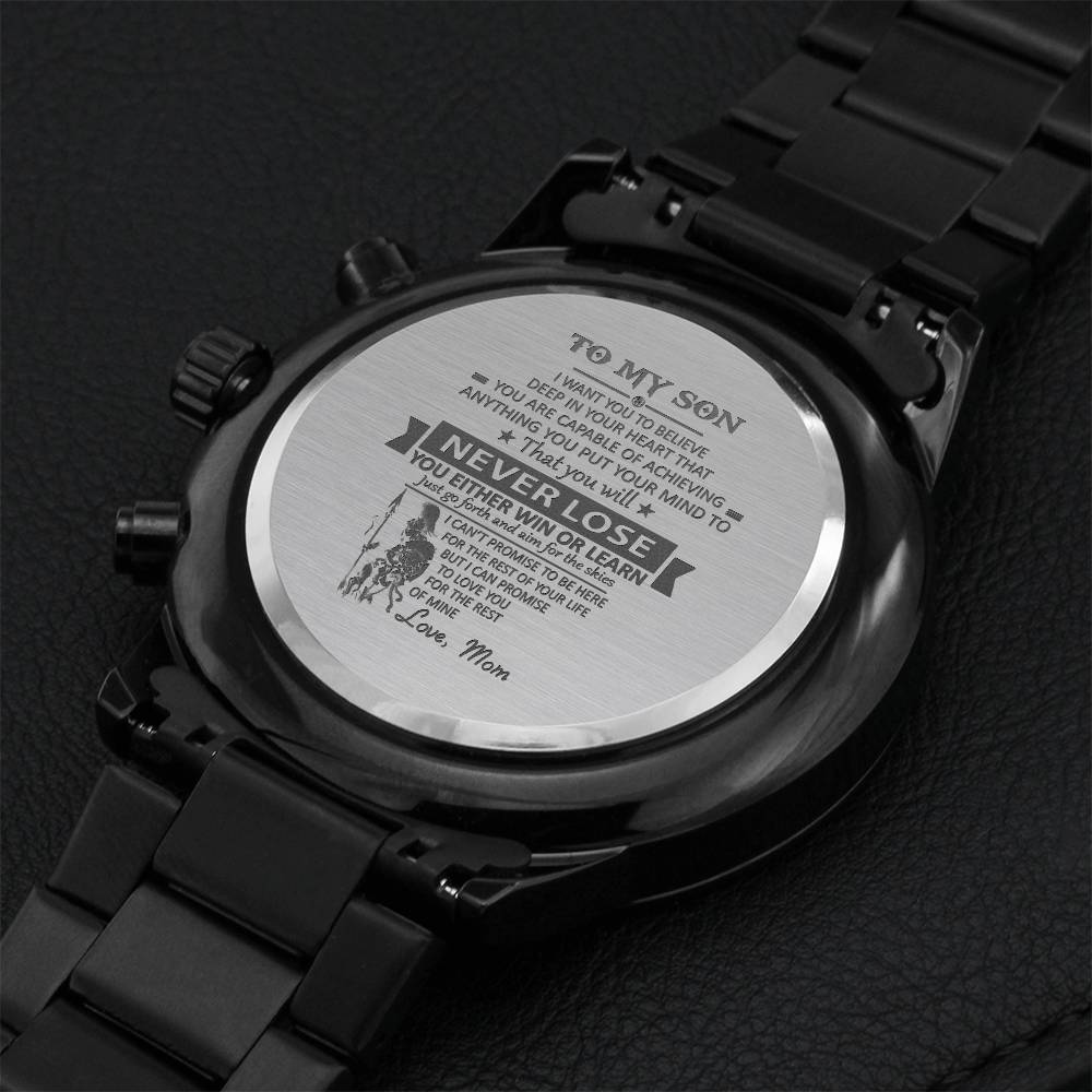 You'll Never Lose Engraved Customized Black Chronograph Watch Mom Gift For Son Engraving Chronograph Watch