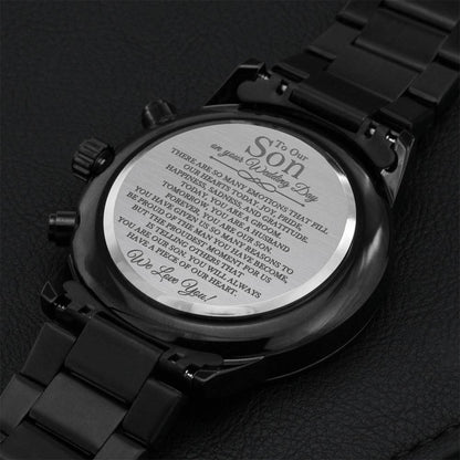 To Our Son On Your Wedding Day Engraved Watch For Son Getting Married Wedding Gift For Son From Mom & Dad Wedding Gift To Son Engraving Chronograph Watch