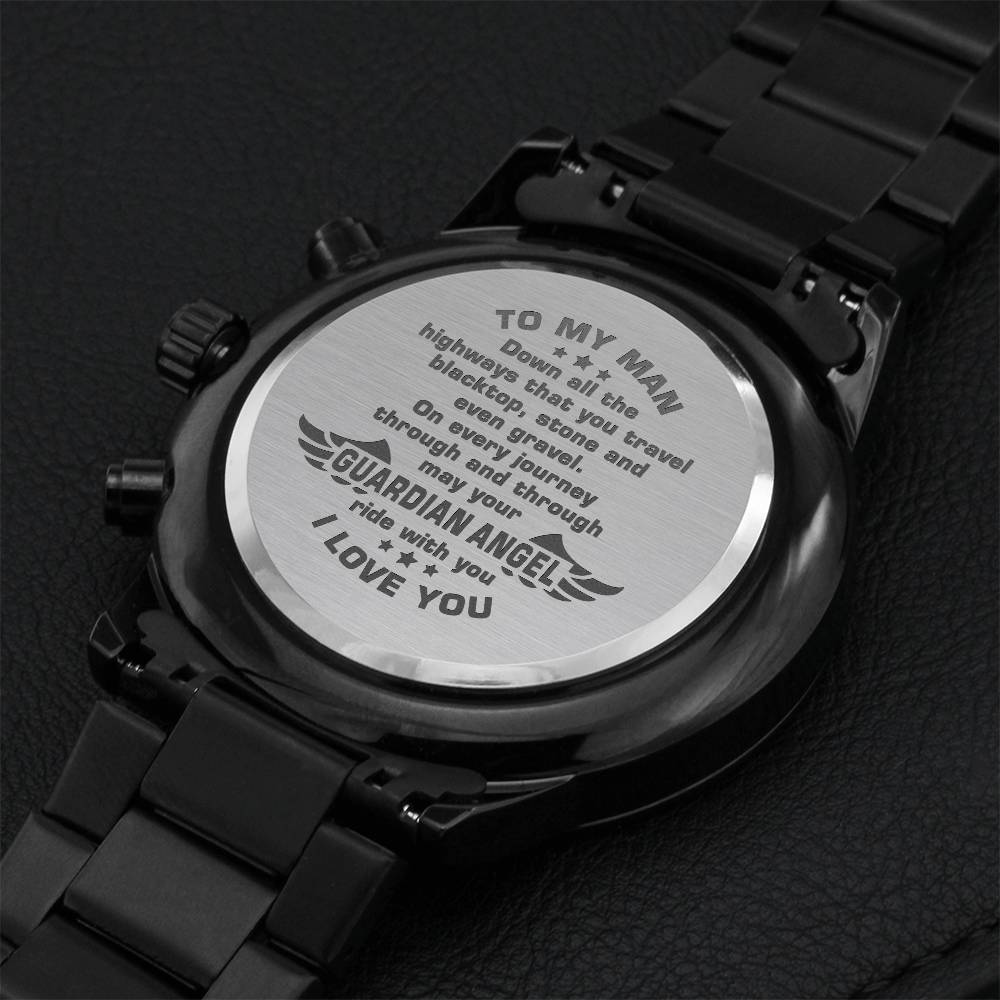 To My Man – Guardian Angel - Engraved Chronograph Watch Engraving Chronograph Watch