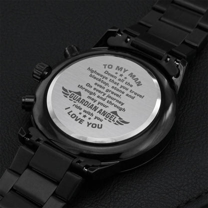 To My Man – Guardian Angel - Engraved Chronograph Watch Engraving Chronograph Watch
