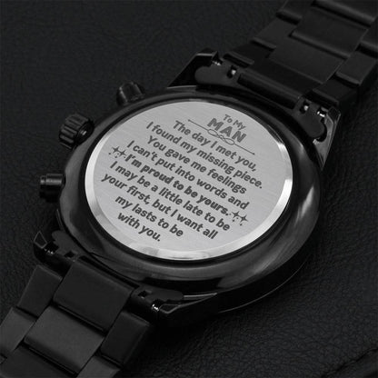 My Man I'm Proud To Be Yours Engraving Chronograph Watch
