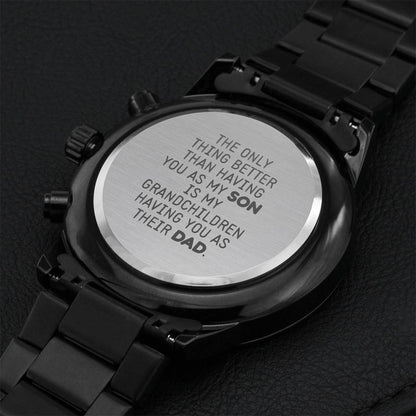 Gift For Son Birthday Fathers Day Gift From Mom Father Son Gift Black Chronograph Engraved Watch For Men Christmas Gift For Son Engraving Chronograph Watch