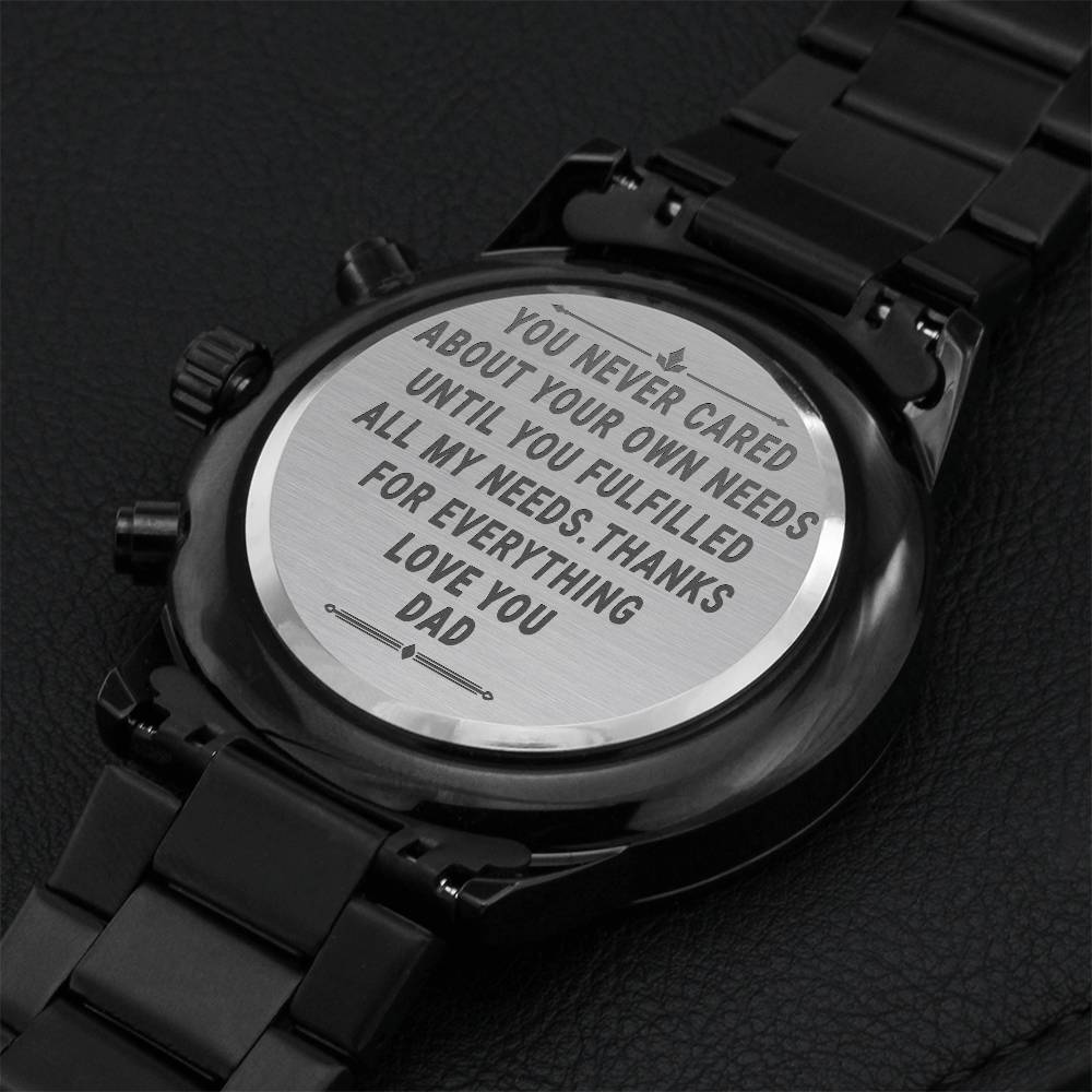 Love You Dad Black Chronograph Premium Quality Watch - Father's Day Gift Engraving Chronograph Watch