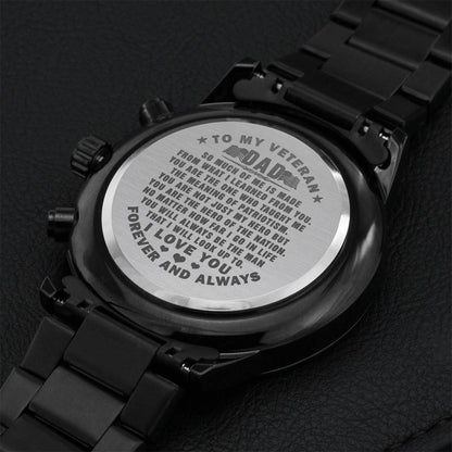 To My Veteran Dad Engraved Chronograph Watch Engraving Chronograph Watch