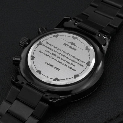 Love Watch For Boyfriend - I Love You Engraving Chronograph Watch