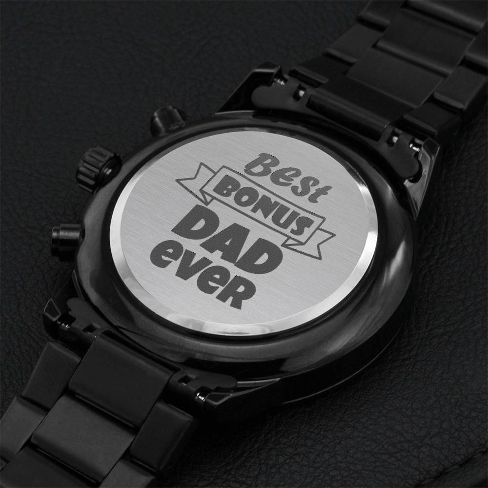 Best Bonus Dad - Black Chronograph Watch Engraving Chronograph Watch