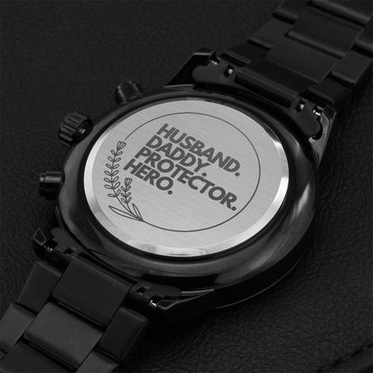 Husband Daddy Protector Hero Simple Engraved Father’s Day Gift Engraving Chronograph Watch