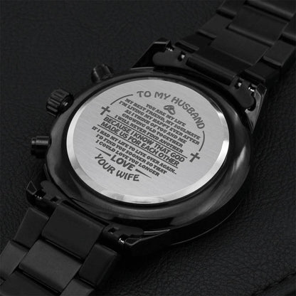 My Happy Ever After - To My Husband - Black Engraved Design Chronograph Watch Engraving Chronograph Watch