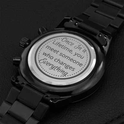 Once In A Lifetime Engraved Black Chronograph Watch Engraving Chronograph Watch