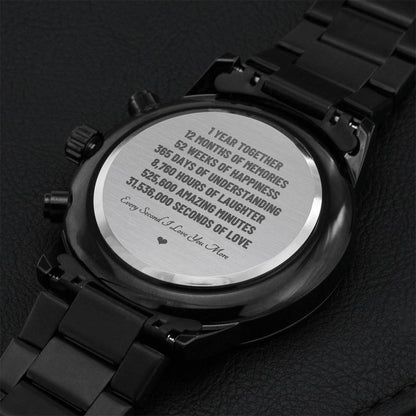 1 Year Anniversary Gift For Boyfriend Long Distance Relationship Gift For Men 1st Anniversary Gift For Husband Engraved Watch For Men Engraving Chronograph Watch