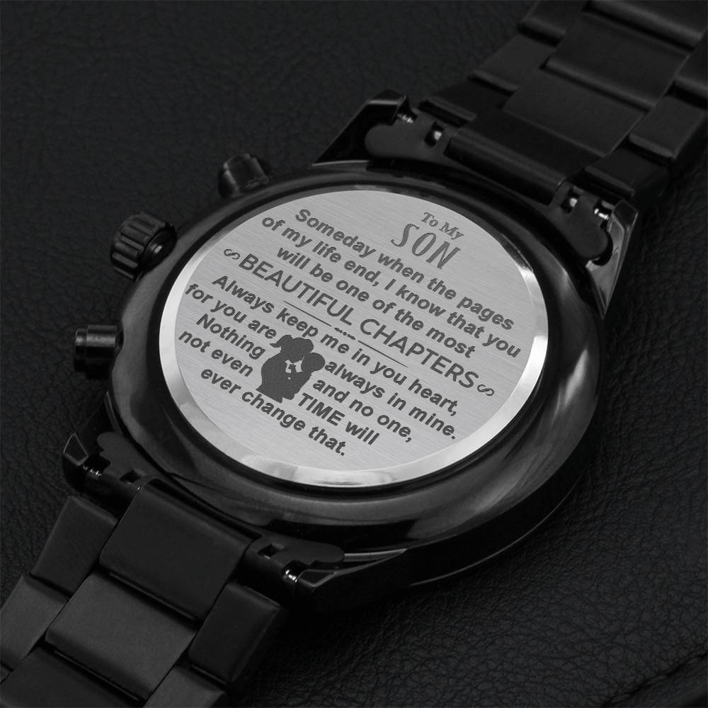 To My Son - Beautiful Chapters Engraved Design Black Chronograph Watch Engraving Chronograph Watch