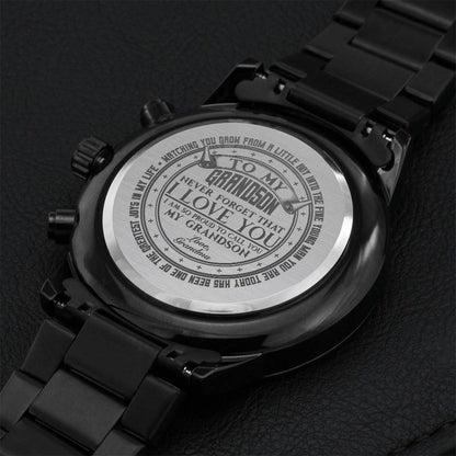 To My Grandson Love Grandma Engraved Gift Watch Engraving Chronograph Watch