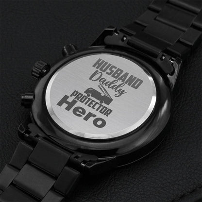 Husband - Daddy - Protector - Hero Engraving Chronograph Watch