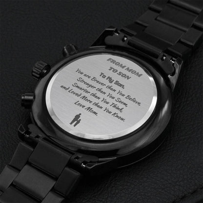 To My Son Engraved Design Black Chronograph Watch Engraving Chronograph Watch
