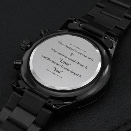 Engraved Design Black Chronograph Watch For My Love Engraving Chronograph Watch