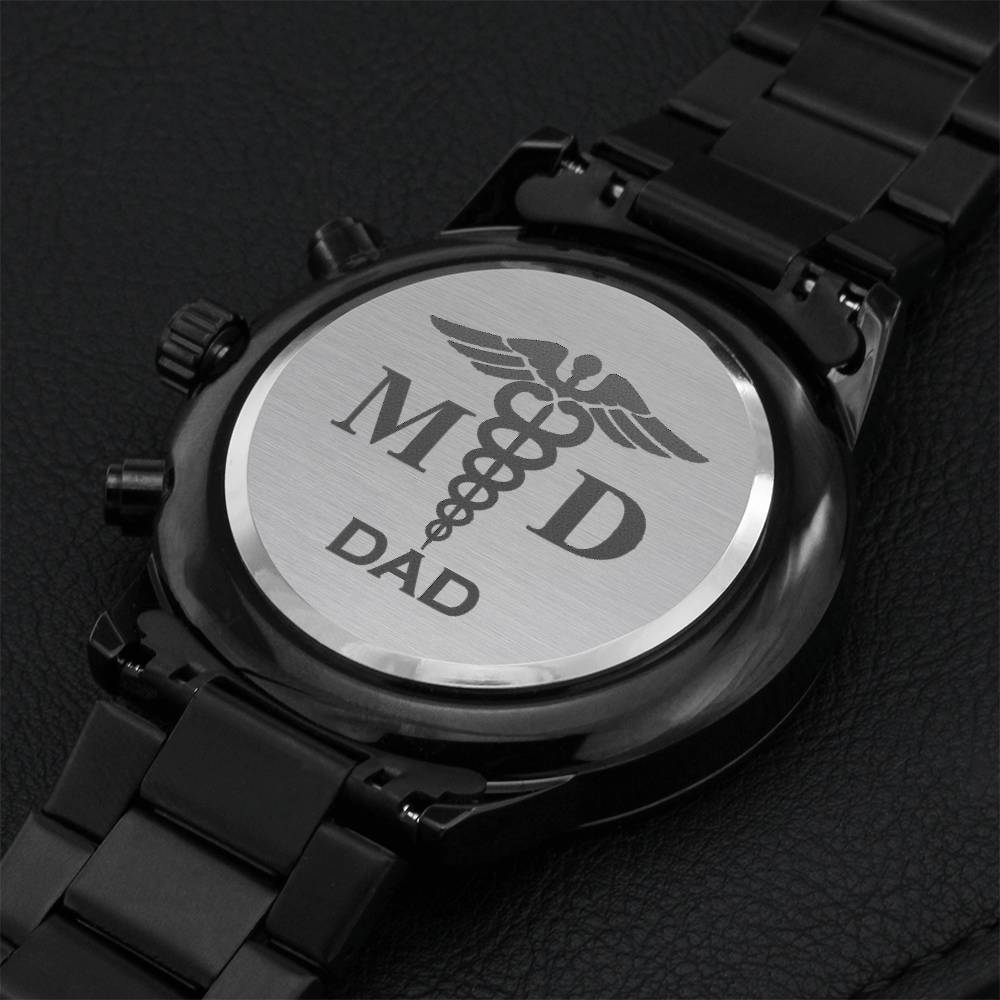 Md Dad Engraved Design Black Chronograph Watch Engraving Chronograph Watch