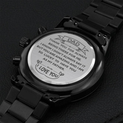 Black Chronograph Watch With Engrave Message For Your Dad... 2 Engraving Chronograph Watch