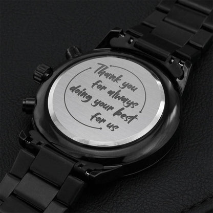 Thank You - Engraved Black Chronograph Watch Engraving Chronograph Watch
