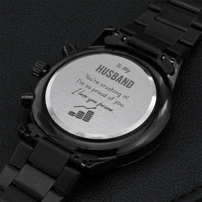 To My Stock Trader Husband Gift Watch - Gift For Investor Day Full Time Trader Engraving Chronograph Watch