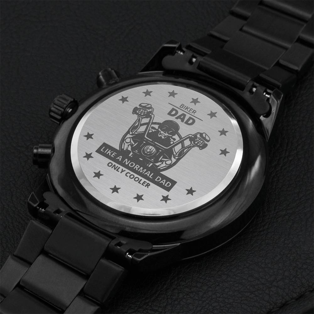 Biker Dad - Fathers Day Gift - Stainless Steel Wrist Watch 1 Engraving Chronograph Watch