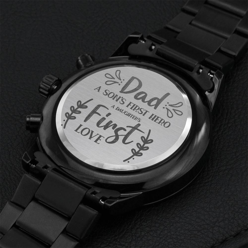 Hero Dad Black Watch Engraving Chronograph Watch