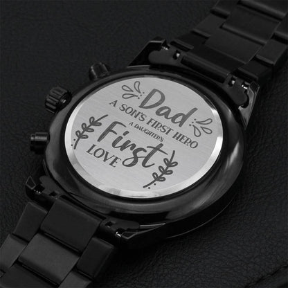 Hero Dad Black Watch Engraving Chronograph Watch