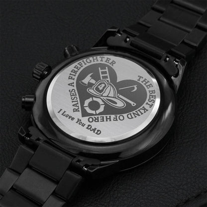 To My Best Firefighter Dad Engraved Design Black Chronograph Watch Engraving Chronograph Watch