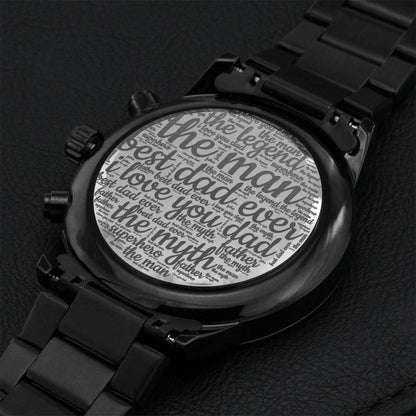 Best Dad Ever Custom Black Cool Classy Chronograph Watch For Dad Engraving Chronograph Watch