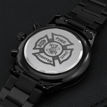 Engraved Firefighter Design Black Chronograph Watch Engraving Chronograph Watch