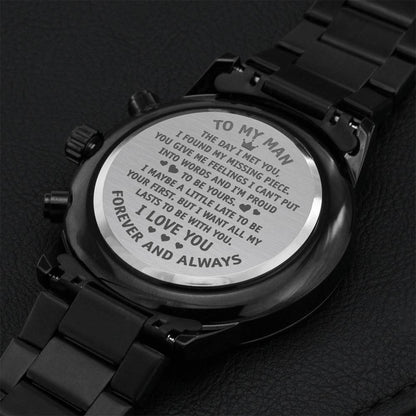 To My Man - The Day I Met You I Found My Missing Piece - Engraved Chronograph Watch Engraving Chronograph Watch