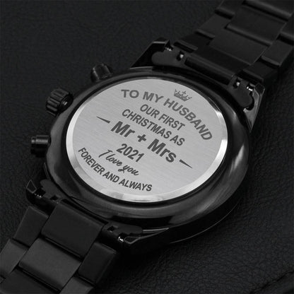 To My Husband - Our First Christmas - 2021 - Watch Engraving Chronograph Watch