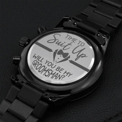Time To Suit Up Engraving Chronograph Watch