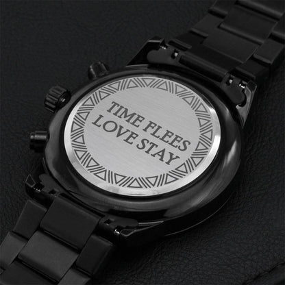 Time Flees Love Stay - Black Chronograph Watch Engraving Chronograph Watch