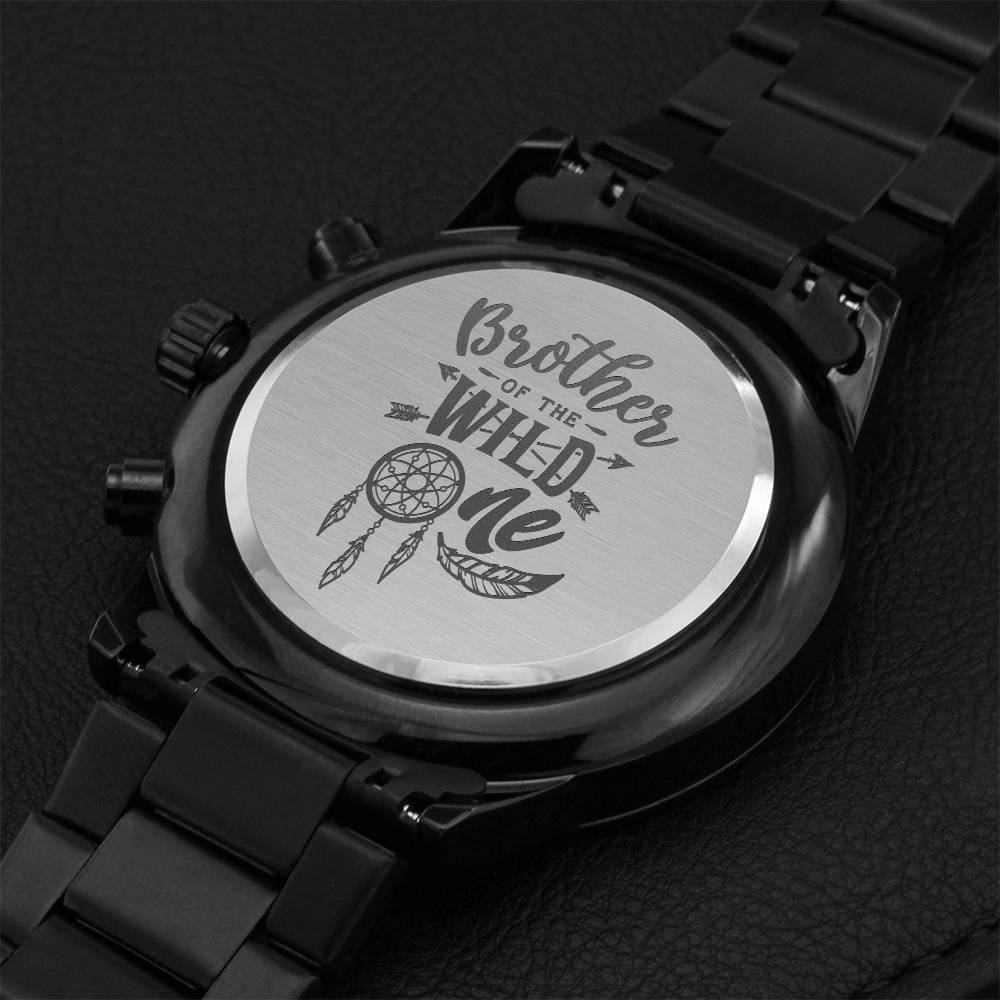 Brother Of The Wild Engraved Design Black Chronograph Watch Engraving Chronograph Watch