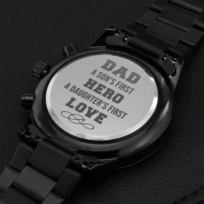 Engraved Black Chronograph Watch Dad - Hero Engraving Chronograph Watch